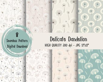 Delicate dandelion seamless pattern, spring flower digital download, Commercial Use, fluffy flower, Dandelion repeat pattern seamless paper