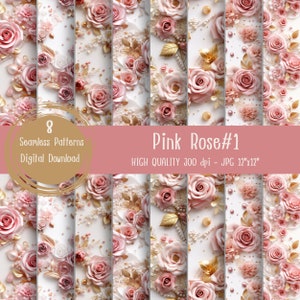 Rosa Rose Musterdesign, digitales Papier, Geschenkverpackung, kommerzielle Nutzung, rosa Blume, Hochzeit Hintergrund, Valentine Muster, süße Blumen