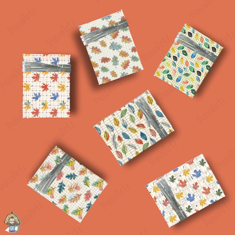 Colorful Leaves on Grid Seamless Pattern, Leaf Digital Paper ...