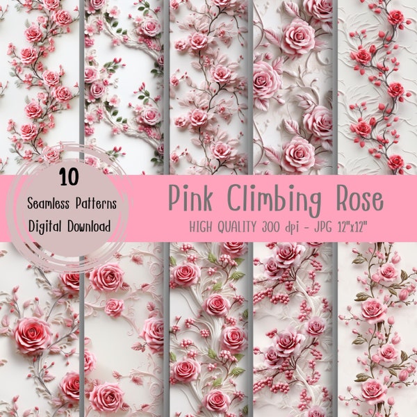 Pink Climbing Rose Seamless pattern, rose background, Digital Paper, Commercial Use, gift wrap print, 3d rose Wallpaper, romantic background