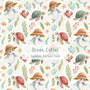 Cute Ocean Animals Seamless Pattern Pack, Nursery Underwater Sea Life Design