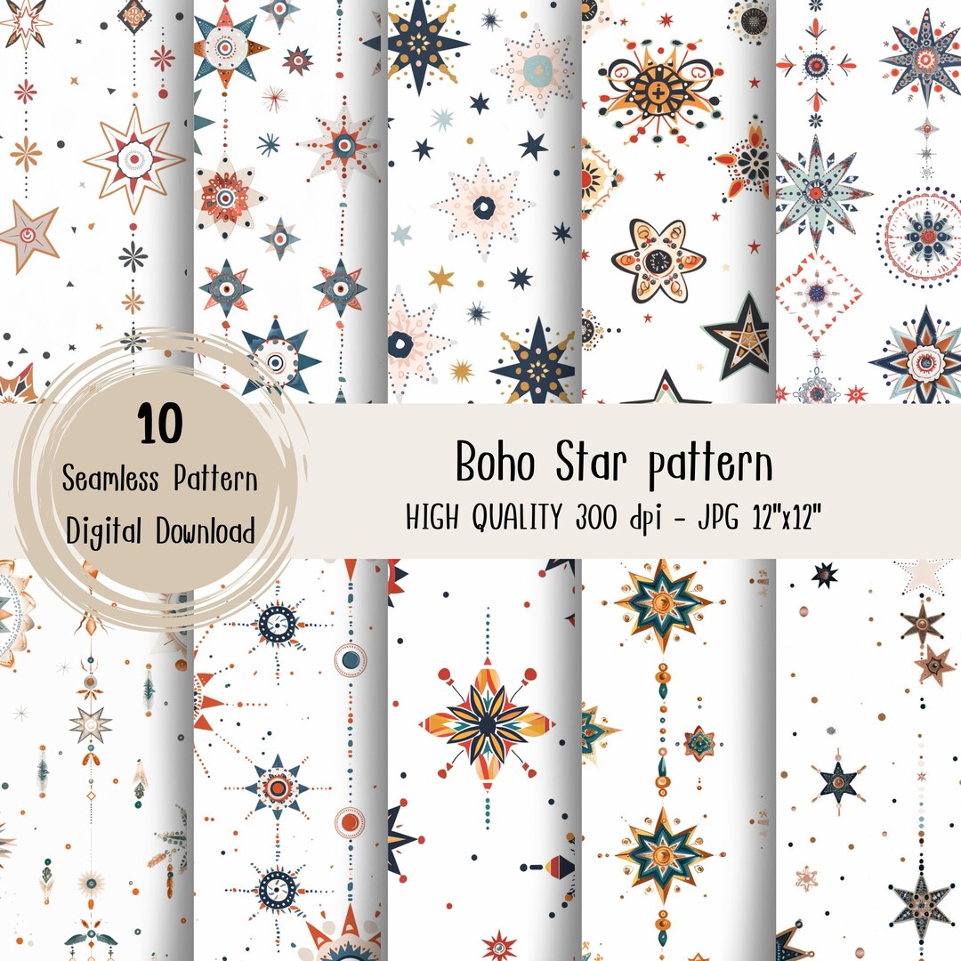 Boho Star Seamless Pattern, Digital Paper, Commercial Use, Paper Print ...