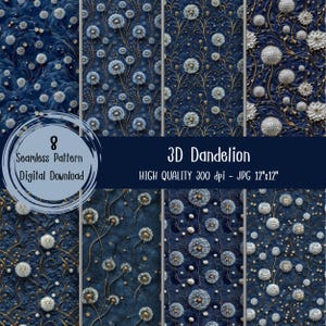 3D Dandelion seamless pattern, floral digital paper, Commercial Use, paper print, gift wrapping, flower seamless, fabric print, floral paper