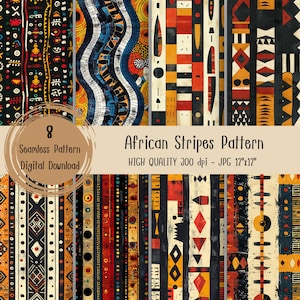 Afrikanska ränder sömlösa mönster, etniskt digitalt papper, kommersiellt bruk, utskrivbart papper, presentinslagning, tribal gobeläng, tygtryck