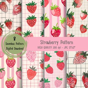 Strawberry seamless pattern, digital paper, Commercial Use, gift wrapping, sweet pattern, berry pattern, strawberry background, print paper