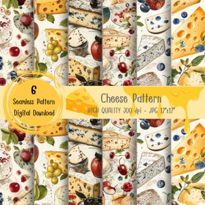 Cheese seamless pattern, digital paper, Commercial Use, printable paper, gift wrapping, kitchen paper print, food pattern, fabric printing