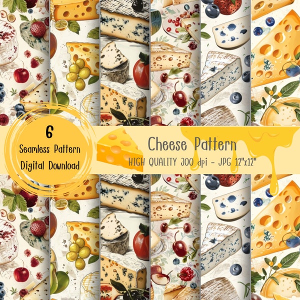 Cheese seamless pattern, digital paper, Commercial Use, printable paper, gift wrapping, kitchen paper print, food pattern, fabric printing