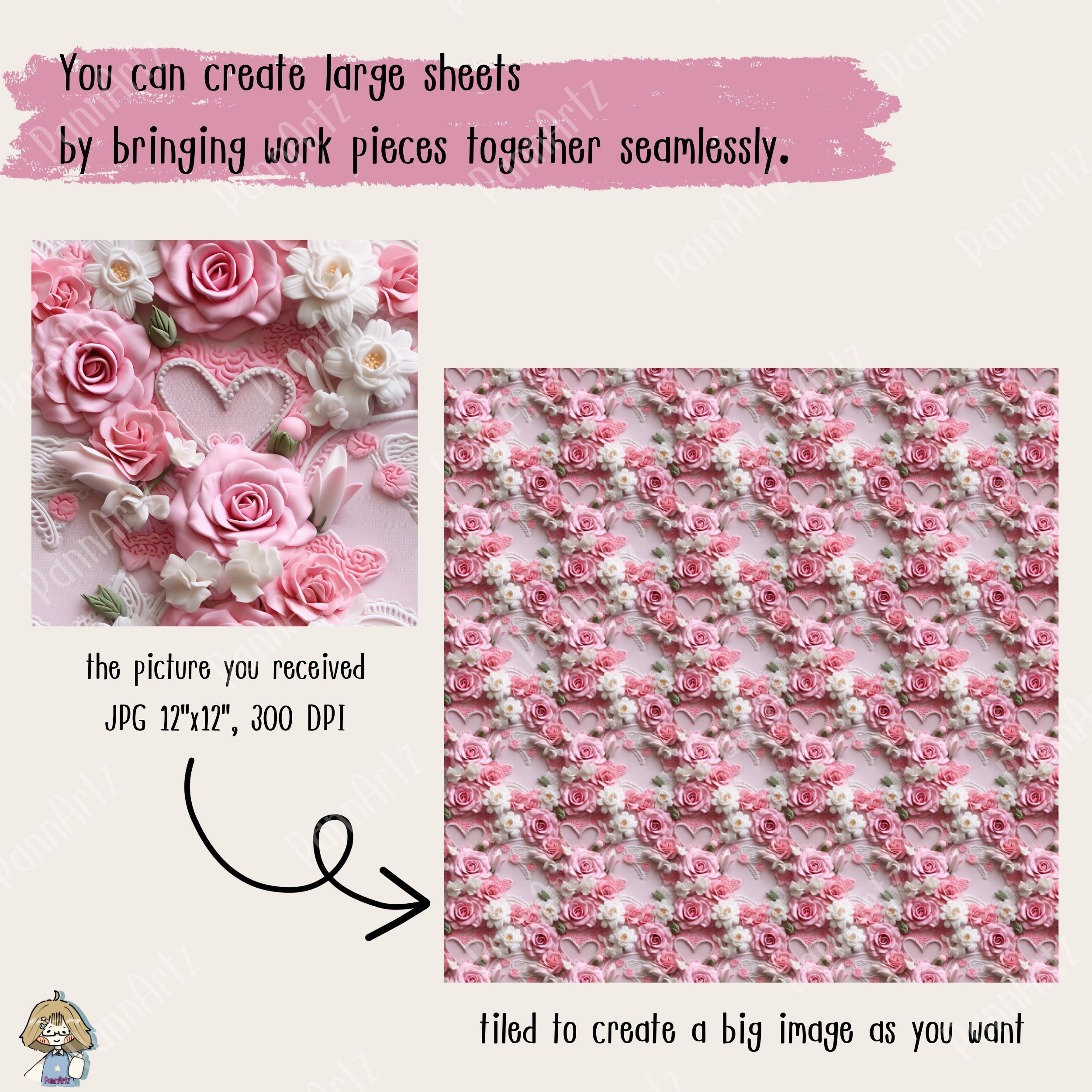Romantic Pink Rose Seamless, 3D Flower Background, Digital Paper Pack ...