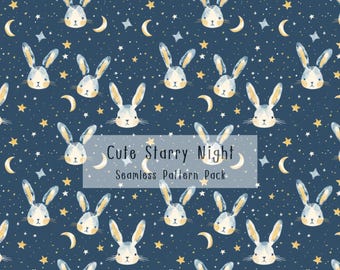 Starry Night Moon Seamless Pattern Kids Wallpaper Digital Paper Nursery