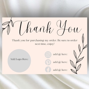 Thank you card template, digital download, editable on Canva