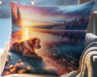 Christmas Pet Pillow | Winter Solace Golden Labrador Retriever throw pillows for couch | Holiday Throw Cushion | Dog Lover Xmas Gift