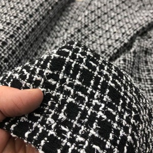 Glitter Cotton Tweed Fabric For Women Jacked, Modern Woven Clothing Material, Winter Dressmaking Fabric, Luxury Shiny Black Wollen Cloth