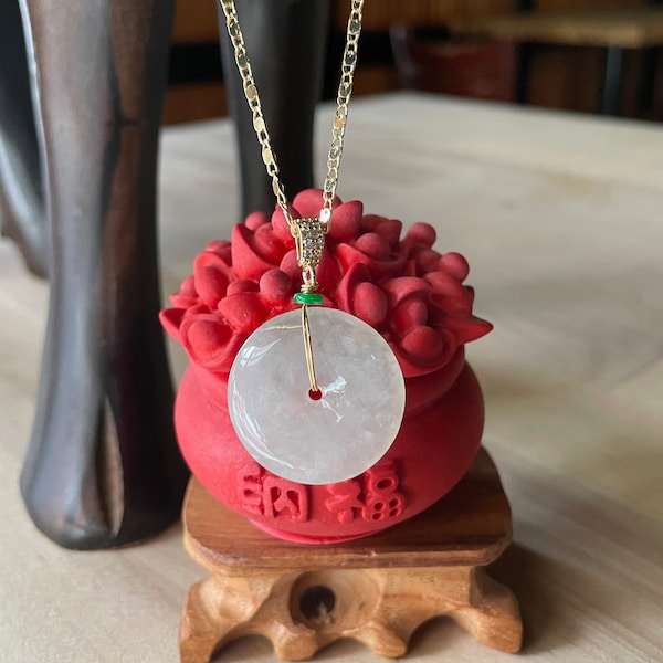 Icy White jadeite donut with necklace