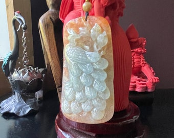 Two color carved Phoenix  with yellow background Jadeite Pendant
