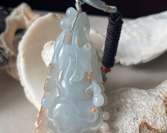 Hand Carved Gourd Jadeite Pendant | Grade A Burmese Jade, Prosperity Symbol