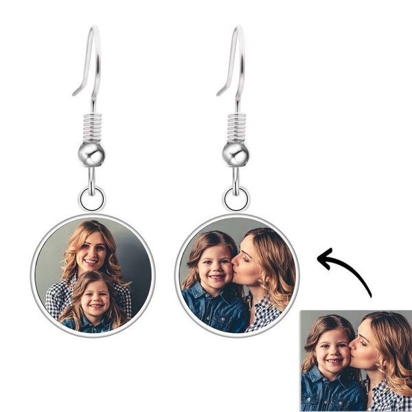 Personalized Photo Drop Earrings for Women, Picture Medallion Earrings for Girls