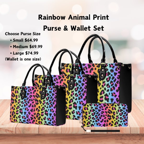 Rainbow Animal Print Purse and Wallet Set, Trendy Fashion Accessories for Women