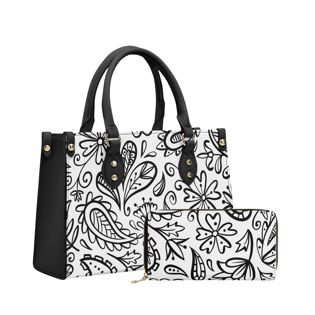 Women's Leather Purse With Paisley Design, Matching Wallet & Purse