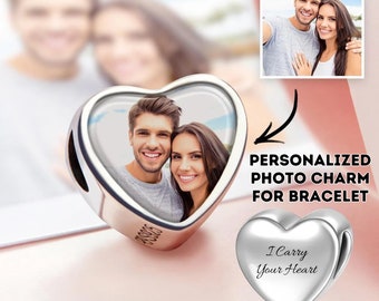 Personalized Photo Charm, Engraved Heart Photo Charm, Picture Charm for Bracelet or Jewelry Making