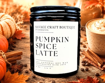 Vela de cera de soja natural con aroma a latte de calabaza y especias / Vertida a mano / Hecha en casa / Aroma intenso / Libre de tóxicos / Sin colorantes / Ideas para regalos