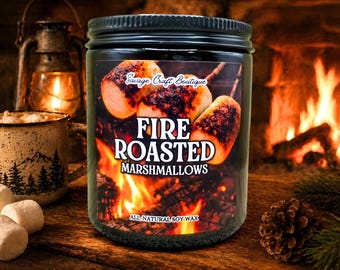 Über Feuer geröstete Marshmallow Sojawachs-Kerze | Gerösteter Marshmallow Duft | Stark duftend | Minimalistisch oder Illustriert | Ungiftiger Raumduft