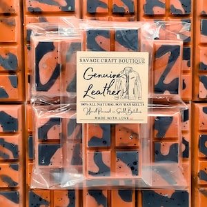 Genuine Leather Scented, Wax Melt Snap Bar for Warmer, All-Natural Soy Wax Melts, Strong Scented, Vegan, Toxic-Free Hand Poured