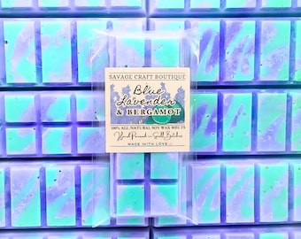 Blue Lavender & Bergamot Scented, Wax Melt Snap Bar for Warmer, All-Natural Soy Wax Melts, Strong Scented, Vegan, Toxic-Free Hand Poured