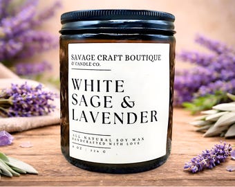 White Sage & Lavender All-Natural Soy Wax Candle | Hand Poured | Homemade | Strong Scented | Toxic-Free | Dye-less | Gift Ideas