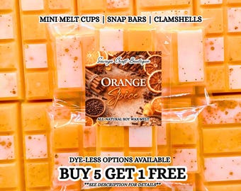 Orange Spice Soy Wax Melts | Warm Citrus Scent |Wax Tarts | Strong Scented | Snap Bar, Clamshell | Non-Toxic Home Fragrance