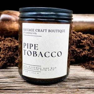Pipe Tobacco Scented, All-Natural Soy Wax Candle, Hand Poured, Homemade, Strong Scented, Toxic-Free, Dye-less, Gift Ideas