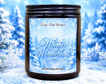 Winter Wonderland Soy Wax Candle | Spiced Winter Berry Scent | Strong Scented | Minimalist or Illustrated | Non-Toxic Home Fragrance
