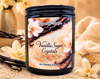 Vanilla Sugar Crystals Soy Wax Candle | Warm Vanilla Scent | Strong Scented | Minimalist or Illustrated | Non-Toxic Home Fragrance