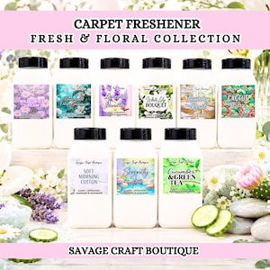 Fräscht & Blommigt | Mattklädseluppfräschare | Naturlig luktborttagare | Vårstädning | Mattpulver | Handgjord mattborttagare