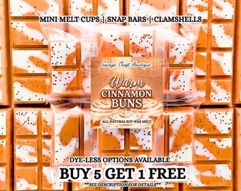 Warm Cinnamon Buns Soy Wax Melts | Sweet Bakery Scent | Wax Tarts | Strong Scented | Snap Bar, Clamshell | Non-Toxic Home Fragrance