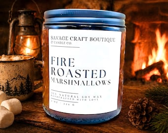 Feuergeröstete Marshmallow Sojawachs-Kerze | Handgegossen | Selbstgemacht | Stark duftend | Giftfrei | Farbstofffrei | Geschenkideen