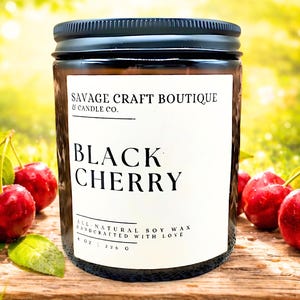 Black Cherry All-Natural Soy Wax Candle | Hand Poured | Homemade | Strong Scented | Toxic-Free | Dye-less | Gift Ideas