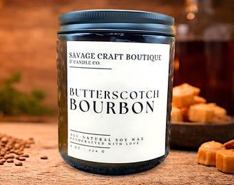 Butterscotch Bourbon All-Natural Soy Wax Candle | Hand Poured | Homemade | Strong Scented | Toxic-Free | Dye-less | Gift Ideas