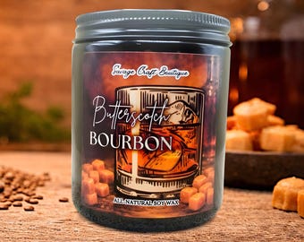 Butterscotch Bourbon Soy Wax Candle | Sweet Bourbon Scent | Strong Scented | Minimalist or Illustrated | Non-Toxic Home Fragrance