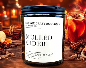 Mulled Cider All-Natural Soy Wax Candle | Hand Poured | Homemade | Strong Scented | Toxic-Free | Dye-less | Gift Ideas