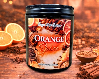 Orange Spice Soy Wax Candle | Citrus Spice Scent | Strong Scented | Minimalist or Illustrated | Non-Toxic Home Fragrance
