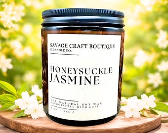 Honeysuckle Jasmine All-Natural Soy Wax Candle | Hand Poured | Homemade | Strong Scented | Toxic-Free | Dye-less | Gift Ideas