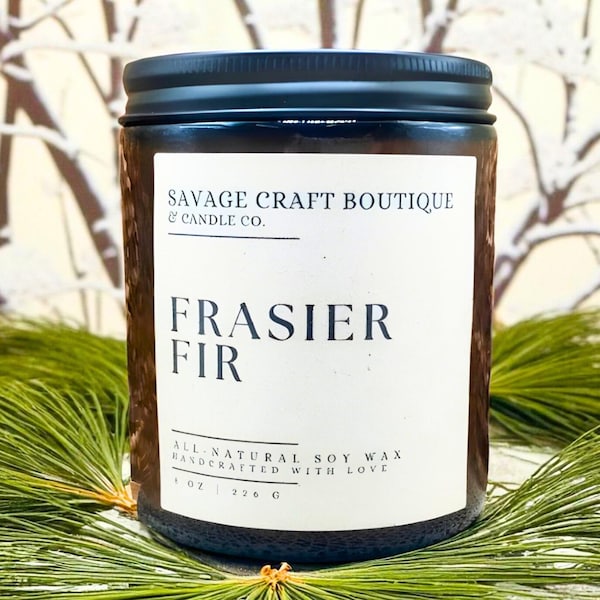 Frasier Fir Type Scented, All-Natural Soy Wax Candle, Hand Poured, Homemade, Strong Scented, Toxic-Free, Dye-less, Gift Ideas