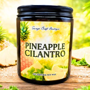 Ananas koriander sojawas kaars | Tropische ananasgroene geur | Sterk geurend | Minimalistisch of geïllustreerd | Niet-giftige huisgeur