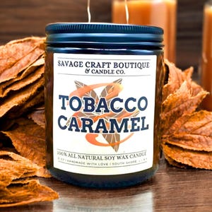 Tobacco Caramel Type Scented, All-Natural Soy Wax Candles, Hand Poured, Homemade, Strong Scented, Toxic-Free, Dye-less, Gift Ideas