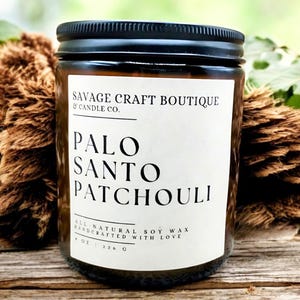 Palo Santo Patchouli Scented, All-Natural Soy Wax Candle, Hand Poured, Homemade, Strong Scented, Toxic-Free, Dye-less, Gift Ideas
