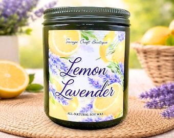 Lemon Lavender Soy Wax Candle | Fresh Lavender Citrus Scent | Strong Scented | Minimalist or Illustrated | Non-Toxic Home Fragrance