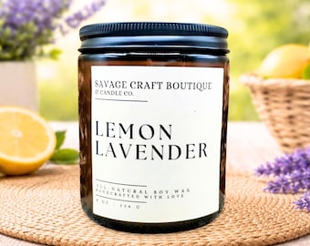Lemon Lavender All-Natural Soy Wax Candle | Hand Poured | Homemade | Strong Scented | Toxic-Free | Dye-less | Gift Ideas