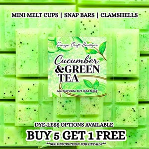 Cucumber Green Tea Soy Wax Melts for Warmer| Fresh Green Tea Scent | Strong Scented | Snap Bar, Clamshell | Non-Toxic Home Fragrance