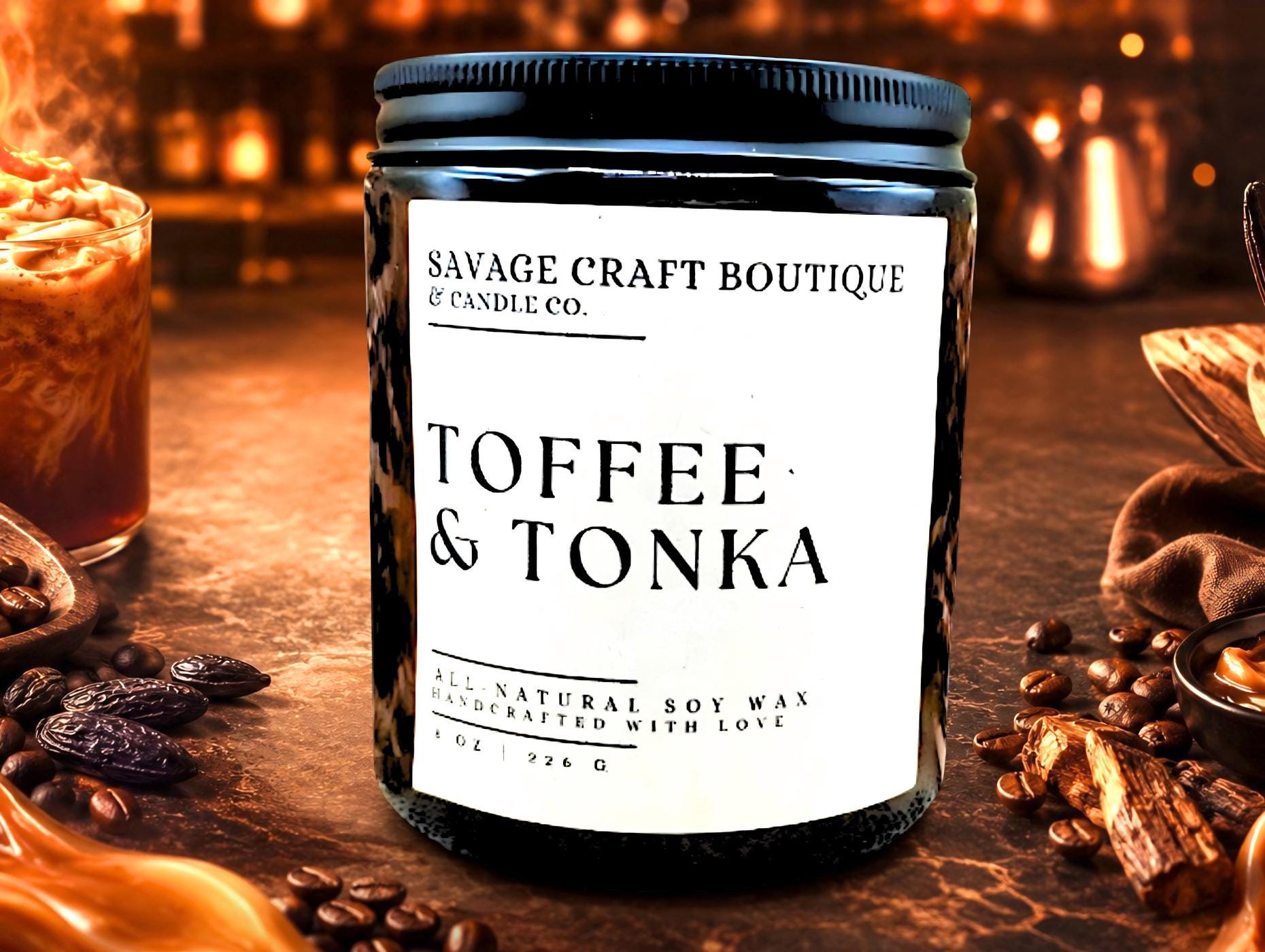 Toffee & Tonka Soy Wax Candle | Hand Poured | Homemade | Strong Scented ...