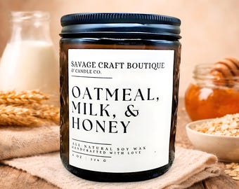 Oatmeal, Milk, & Honey All-Natural Soy Wax Candle | Hand Poured | Homemade | Strong Scented | Toxic-Free | Dye-less | Gift Ideas